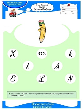 Çocuklar İçin K Sesi Çalışma Sayfaları 